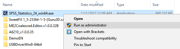 Install IBM SPSS - Run as Administrator