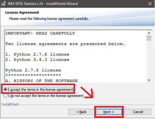 Install IBM SPSS License Agreement