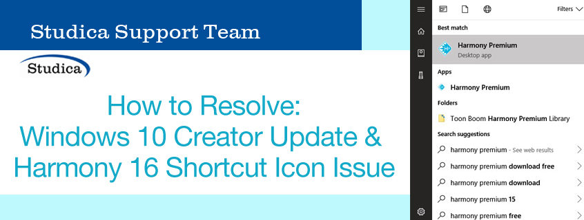 How to Resolve: Windows 10 Creator Update & Harmony 16 Shortcut Icon Issue