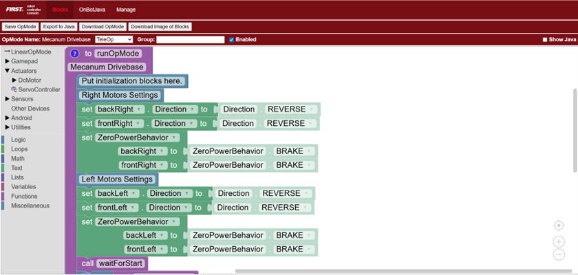 Declaring Motor Behavior - . Determining how the motors behave when not powered.
