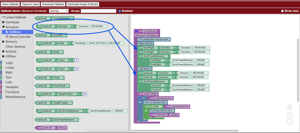 Motor Direction Code Declaring Motor Behavior