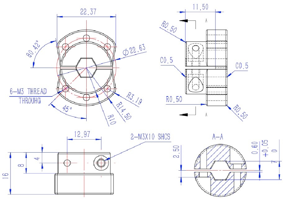 76279H-Clamping-7mm-Hex-Shaft-Hub-CAD Drawing
