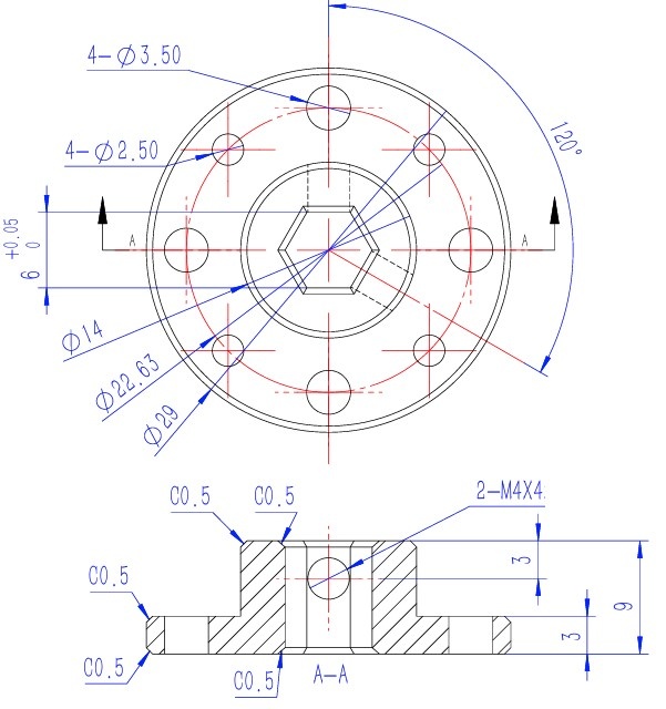 76284H-6mm-Hex-Shaft-Hub-CAD Drawing