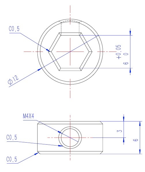 76304H-6mm-Hex-Shaft-Collar-12mm-OD-CAD Drawing